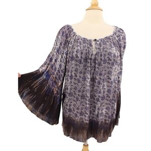 TIENDA HO Peasant Blouse One Size Floral Crinkle Rayon Boho Gypsy Fairy